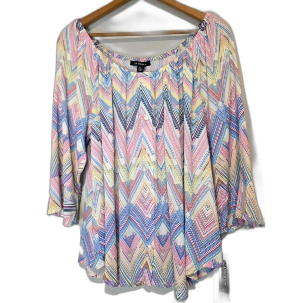 NWT Zac & Rachel Chevron Top Bell Sleeve Cottage Fairy Peasant Coastal Size PXL